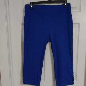 Kim Rogers Royal Blue Capris Stretch Women's sz 14 Crisscross Detail to Side Hem